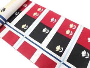 アンティーク　格子に花模様織り出し　八寸帯地反物